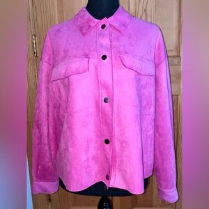ZARA Pink Faux Suede Oversized Shirt Jacket Shacket Size Small Like New